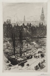 Amsterdam, uitzicht op Victoria Hotel door Auguste Louis Lepère