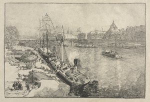 Grote stoomschip aan de kade, Parijs door Auguste Louis Lepère