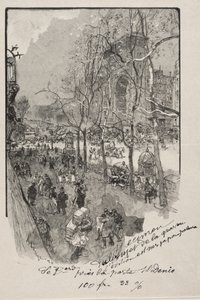 Les Boulevards, près de la Porte St. Denis door Auguste Louis Lepère