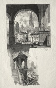 Rouen Illustré: Place de la Haute Vieille Tour; Edicule de la Fierte door Auguste Louis Lepère