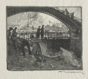 De sluis van het St. Martin-kanaal door Auguste Louis Lepère