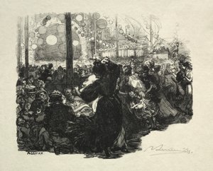 14 juli, Rue de Belleville, 10 uur door Auguste Louis Lepère