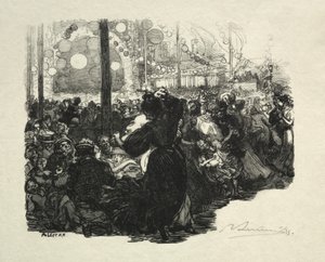14 juli, Rue de Belleville, 10 uur door Auguste Louis Lepère