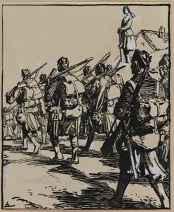 Slag om de grenzen: groep Britse soldaten door Auguste Louis Lepère