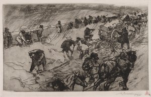 Gevecht tegen de sneeuw, Quai aux Fleurs door Auguste Louis Lepère