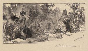 Fontainebleau-bos: Kolenscheppers La Forêt de Fontainebleau: Les Charbonniers, 1890 door Auguste Louis Lepère