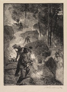 Bos van Fontainebleau: Varensbranders La Forêt de Fontainebleau: Les brûleurs de fougères, 1890 door Auguste Louis Lepère