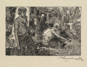 Fontainebleau Bos: Het Plukken van Lelietjes-van-dalen door Auguste Louis Lepère