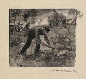 Fontainebleau Bos: Het Uittrekken van Heide door Auguste Louis Lepère
