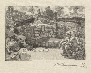 Fontainebleau Bos: Steenhouwersloge, 1890 door Auguste Louis Lepère