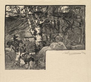 Fontainebleau Bos: Jacht op Mont-Gérard La Forêt de Fontainebleau, 1890 door Auguste Louis Lepère