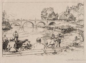 De drinkplaats bij Pont Marie door Auguste Louis Lepère