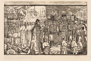 De Processie van het Fête-Dieu in Nantes door Auguste Louis Lepère