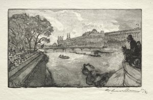 Het Louvre, gezien vanaf de Pont Neuf door Auguste Louis Lepère