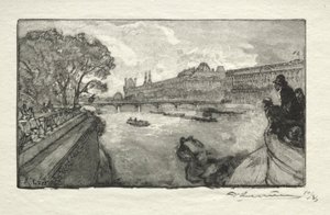 Het Louvre, gezien vanaf de Pont Neuf, 1890 door Auguste Louis Lepère