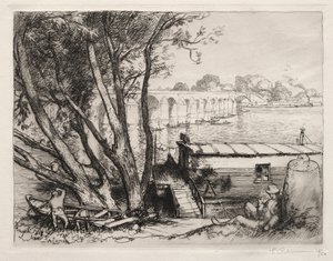Le Pont de Poissy, 1917 door Auguste Louis Lepère