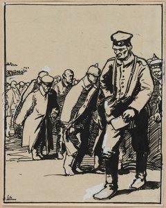 Mars van een groep Duitse gevangenen door Auguste Louis Lepère
