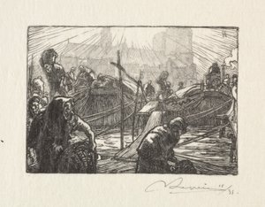 Notre Dame gezien vanaf de appelmarkt door Auguste Louis Lepère