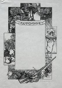 Parijs Almanak, 1897: Decoratieve Rand, Herfst door Auguste Louis Lepère