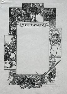 Parijs Almanak, 1897: Decoratieve Rand, Herfst, 1897 door Auguste Louis Lepère