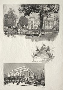Rouen Illustré: Het Museum, Fontaine St. Marie, Het Theater der Kunsten, 1896 door Auguste Louis Lepère
