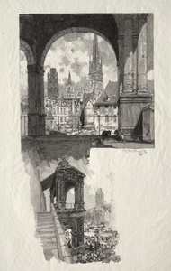 Rouen Illustré: Place de la Haute Vieille Tour; Edicule de la Fierte door Auguste Louis Lepère
