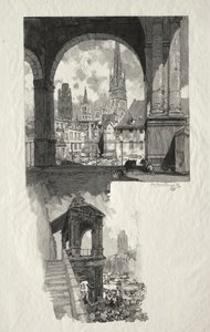 Rouen Illustré: Place de la Haute Vieille Tour, Edicule de la Fierte, 1896 door Auguste Louis Lepère