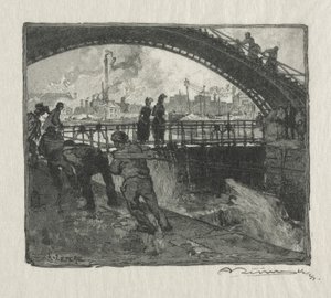 De sluis van het St. Martin-kanaal door Auguste Louis Lepère
