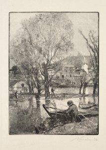 Een hoek van het eiland Billancourt door Auguste Louis Lepère