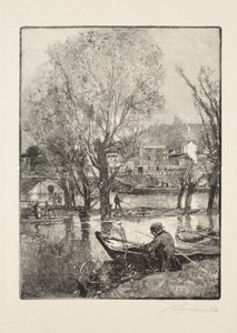 Een hoek van het eiland Billancourt door Auguste Louis Lepère