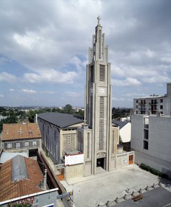 Algemeen zicht op de kerk Notre Dame de Le Raincy (Seine saint Denis) 1923 (foto)