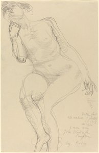 Zittende vrouwelijke naakt naar links leunend door Auguste Rodin