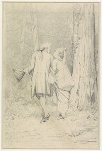 Wandelend paar in bos door Auguste Serrure