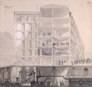 Doorsnede van arbeiderswoningen in het XIe arrondissement in Parijs, c.1875