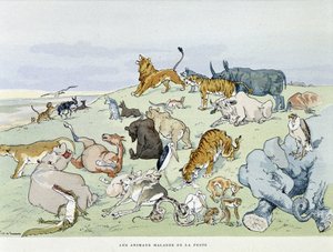 Les animaux malades de la peste - in Les Fables de la Fontaine, ill. door Auguste Vimar (1851-1916), Tours, bij A, Mame & Fils door Auguste Vimar