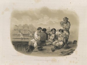Bouwers op een boot Uit: De Bouw van de Sint-Isaacskathedraal, 1845 door Auguste de Montferrand