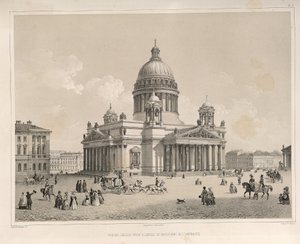Sint-Isaacskathedraal gezien vanaf de Admiralteysky Prospekt Uit: De bouw van de Sint-Isaacskathedraal, 1845
