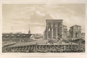 De eerste kolom van de bouw Uit: De bouw van de Sint-Isaacskathedraal, 1845 door Auguste de Montferrand