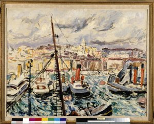 Sleepboten in de haven van Marseille door Augustin Carrera