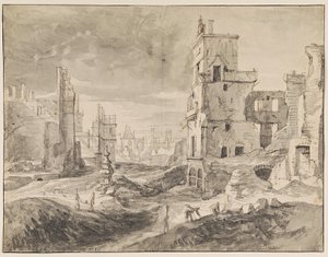 Brussel na het bombardement in 1695 door Augustin Coppens