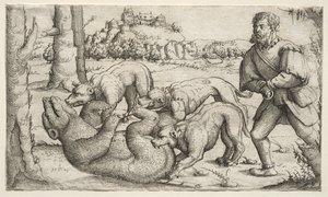Een berenjacht, 1569 door Augustin Hirschvogel
