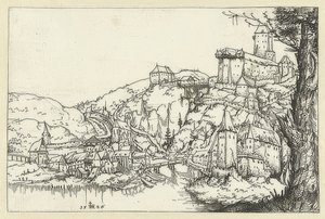 Uitzicht op Passau. 1546 door Augustin Hirschvogel