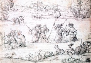 Vissen in de Regen, ca. 1513-1553 door Augustin Hirschvogel