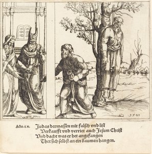 Judas geeft de dertig zilverstukken terug door Augustin Hirschvogel
