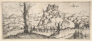 Landschap met Hoge Rotsen en Forten, 1546 door Augustin Hirschvogel