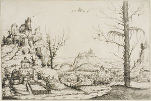 Landschap met een fort op een heuvel