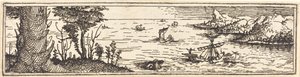 Landschap met een Meer en Zeilboten door Augustin Hirschvogel