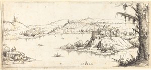 Landschap met een Groot Meer in het Midden, 1546 door Augustin Hirschvogel