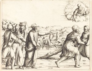 De Heer verzacht de wateren van Mara door Augustin Hirschvogel