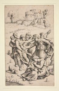 De Slachting van de Onschuldigen (middenblad uit serie van 3 bladen) door Augustin Hirschvogel